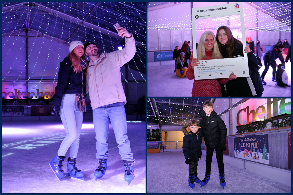 Collage of images of friends and family skating at Cheltenham Ice Rink, photographed by Mikal Ludlow Photography.